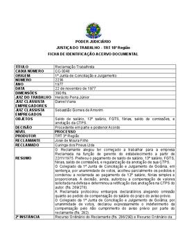 Ficha de Identificação do Acervo Documental