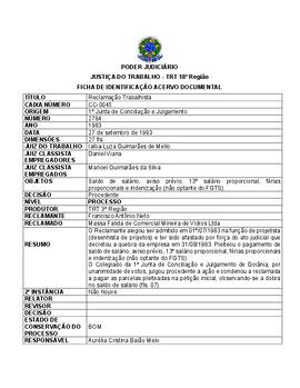 Ficha de Identificação do Acervo Documental