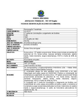 Ficha de Identificação do Acervo Documental