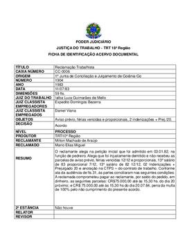 Ficha de Identificação do Acervo Documental