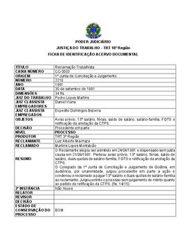 Ficha de Identificação do Acervo Documental