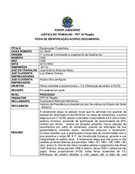 Ficha de Identificação do Acervo Documental