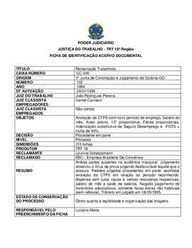 Ficha de Identificação do Acervo Documental