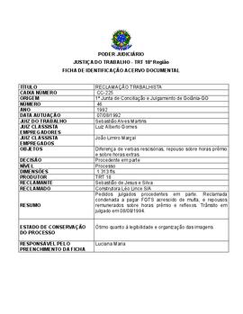 Ficha de Identificação do Acervo Documental