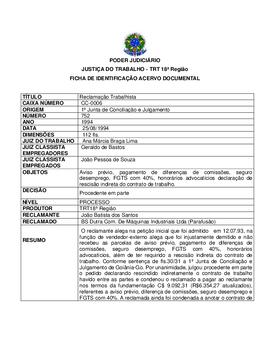 Ficha de Identificação do Acervo Documental