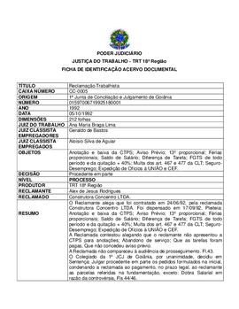 Ficha de Identificação do Acervo Documental