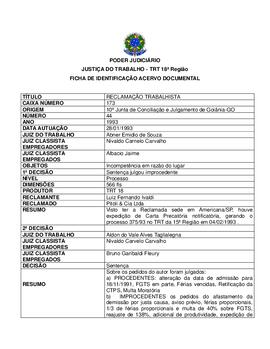 Ficha de Identificação do Acervo Documental