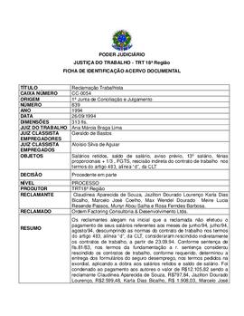 Ficha de Identificação do Acervo Documental