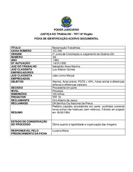 Ficha de Identificação do Acervo Documental
