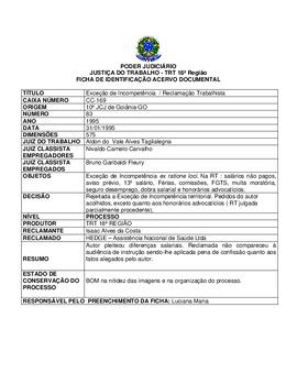 Ficha de Identificação do Acervo Documental