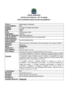 Ficha de Identificação do Acervo Documental