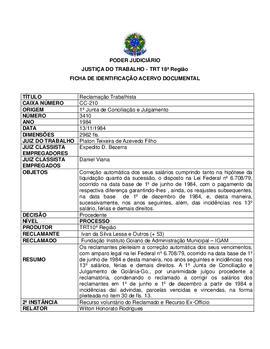 Ficha de Identificação do Acervo Documental