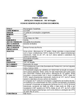 Ficha de Identificação do Acervo Documental