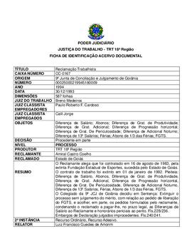 Ficha de Identificação do Acervo Documental