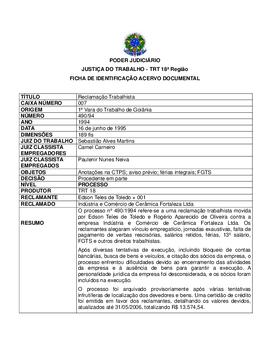 Ficha de Identificação do Acervo Documental