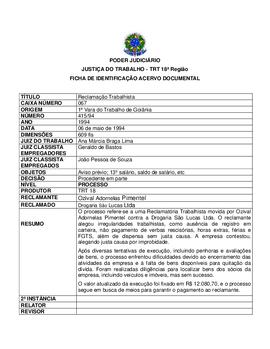 Ficha de Identificação do Acervo Documental