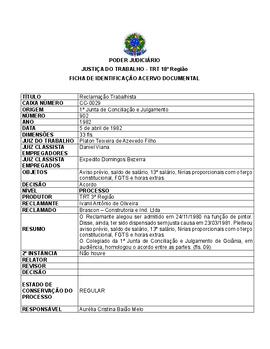 Ficha de Identificação do Acervo Documental