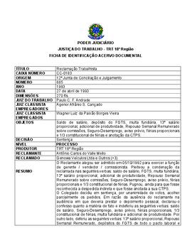 Ficha de Identificação do Acervo Documental