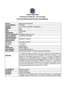 Ficha de Identificação do Acervo Documental