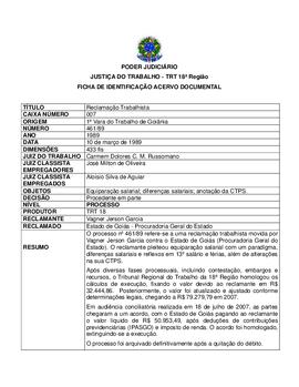 Ficha de Identificação do Acervo Documental