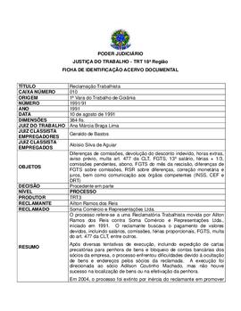 Ficha de Identificação do Acervo Documental