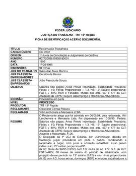 Ficha de Identificação do Acervo Documental