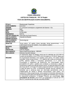 Ficha de Identificação do Acervo Documental