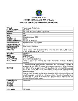 Ficha de Identificação do Acervo Documental