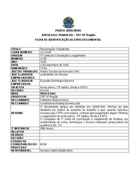 Ficha de Identificação do Acervo Documental