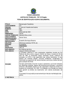 Ficha de Identificação do Acervo Documental