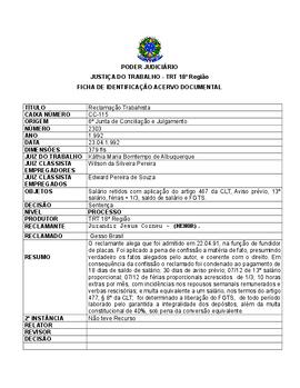 Ficha de Identificação do Acervo Documental